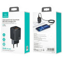 USAMS Lad. network. 1xUSB-C+1xUSB T43 33W PD3.0 +QC3.0 + U63 USB-C to lightning cable black/black US