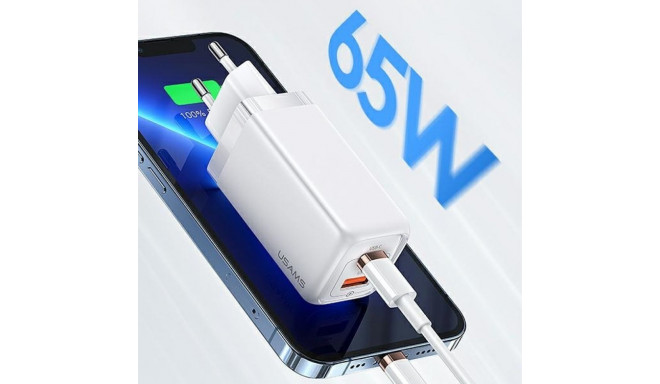 USAMS Lad. võrk. 1xUSB-C+1xUSB T47 65W (ainult pea) PD kiirlaadimine Super Si must/must CC153TC01 (U