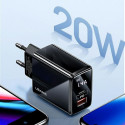 USAMS Lad. network. 1xUSB-C+1xUSB T40 20W LED (head only) PD3.0 +QC3.0 Fast Charging black/black CC1