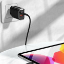 USAMS Lad. network. 1xUSB-C+1xUSB T35 20W (head only) PD3.0 +QC3.0 Fast Charging black/black CC121TC
