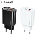 USAMS Lad. network. 1xUSB-C+1xUSB T35 20W (head only) PD3.0 +QC3.0 Fast Charging black/black CC121TC