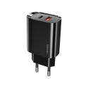 USAMS Lad. network. 1xUSB-C+1xUSB T35 20W (head only) PD3.0 +QC3.0 Fast Charging black/black CC121TC