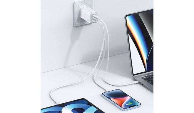 USAMS Lad. network. 2xUSB-C+1xUSB 65W(only head) GaN PD3.0 +QC3.0 Fast Charging blue/gradient blue S