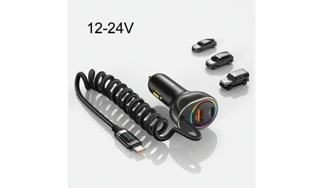 USAMS Car charger C37 1xUSB+1xUSB-C 60W +USB-C cable 30W PD+QC Fast Charge black/black CC192CC01 (US