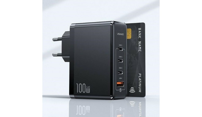 USAMS seinalaadija 3xUSB-C+1xUSB GaN 100W T50 PD (ainult pea) kiirlaadimine must CC163TC01 (US-CC163