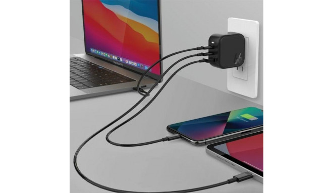 ENERGEA Wall Charger 1xUSB+2xUSB-CPD-PPS-QC 3.0 66W 2C1A black US+EU Travelite GAN66