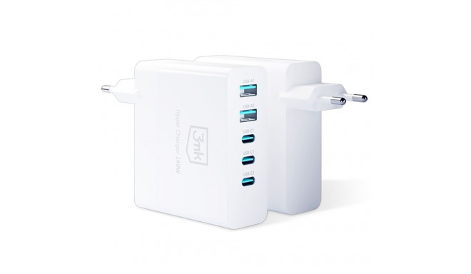 3MK HyperCharger 140W 3xUSB-C + 2xUSB wall charger GAN, PD+QC