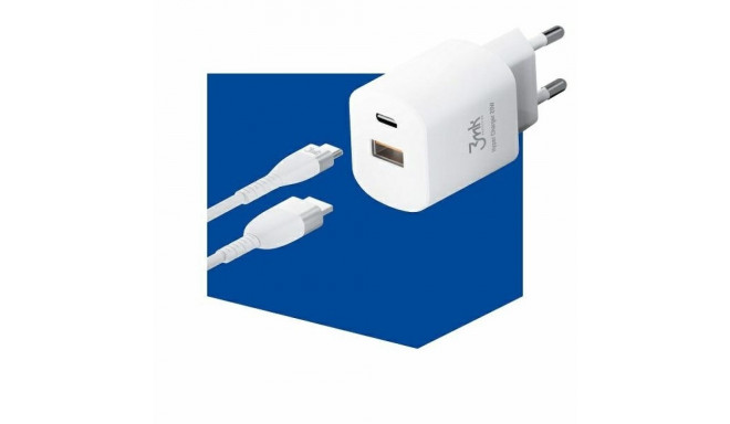 3MK HyperCharger 20W 1xUSB-C + 1xUSB-A wall charger PD/QC white/white