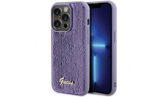 Guess GUHCP15LPSFDGSU iPhone 15 Pro 6.1" lilla kõvakorpus sequin script metal