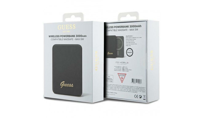 Guess Induction Powerbank 5W GUPBM3ALGSGK 3000mAh black/black MagSafe Metal Script Logo