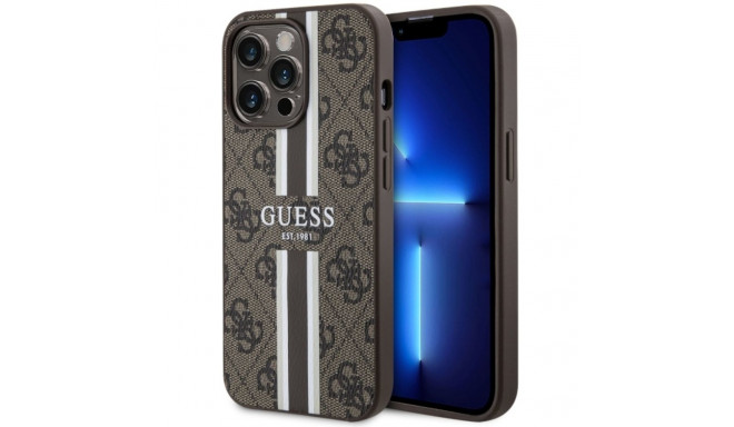 Guess GUHMP13LP4RPSW iPhone 13 Pro / 13 6.1" brown hardcase 4G Printed Stripes MagSafe