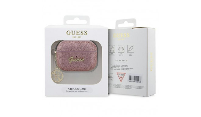 Guess GUAP2GLGSHP AirPods Pro 2 (2022/2023) cover pink/pink Glitter Flake 4G Charm