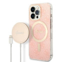 Guess GUBPP13LH4EACSP Set Case+ Charger iPhone 13 Pro pink/pink hard case 4G Print MagSafe