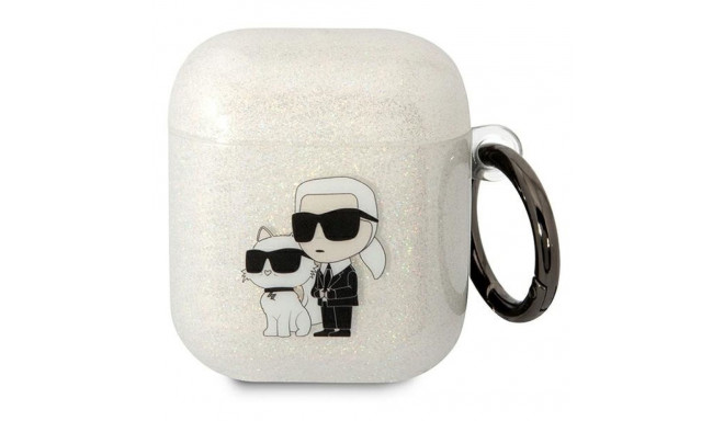 Karl Lagerfeld KLA2HNKCTGT Airpods 1/2 ümbris läbipaistev sädelev Karl&Choupette