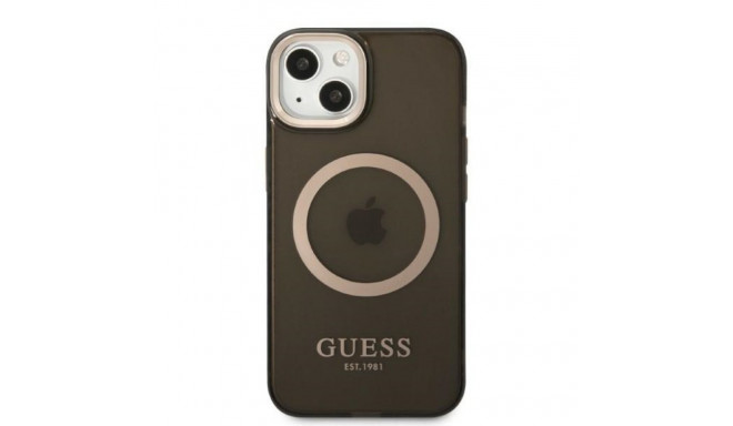 Guess GUHMP13MHTCMK iPhone 13 / 14 / 15 6.1" black hard case Gold Outline Translucent MagSafe