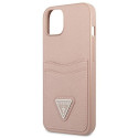 Guess GUHCP13SPSATPP iPhone 13 mini 5.4" pink hardcase SaffianoTriangle Logo Cardslot