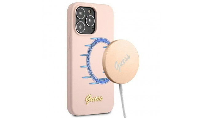 Guess GUHMP13XLSLMGLP iPhone 13 Pro Max 6.7" helekollane kõvakaaneline silikoon Script Gold Log