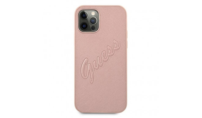 Guess GUHCP12LRSAVSRG iPhone 12 Pro Max 6.7" pink hardcase Saffiano Vintage Script