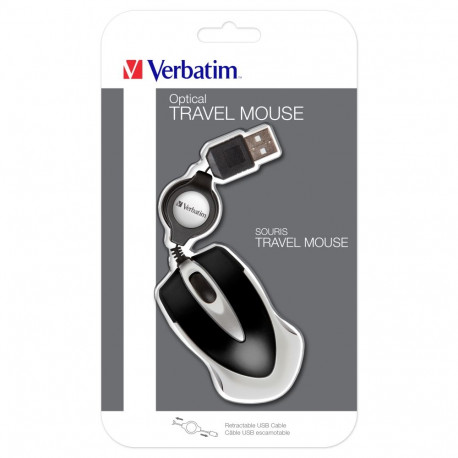 Hiir Verbatim Go Mini Travel Mouse, must/hõbe, kokkukeritav USB-kaabel, 1000dpi