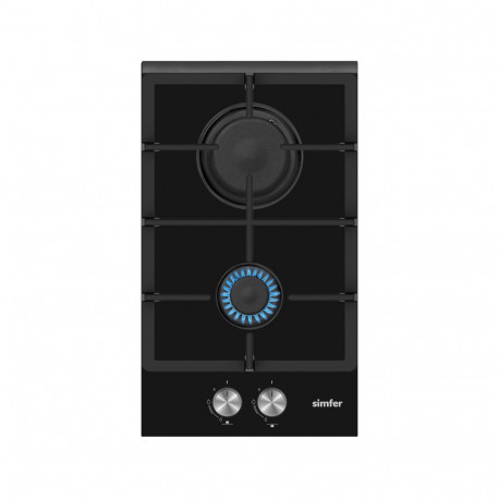 Simfer | Hob | H3.201.TGRSP | Gas on glass | Number of burners/cooking zones 2 | Rotary knobs | Blac