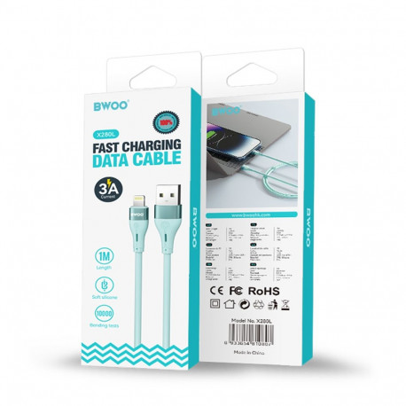 BWOO Minimalist Silicone 3A Cable X280L USB-A to Lightning green