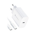 FORCELL F-ENERGY TFK-TC-25WPD travel charger Type C + cable Type C to Type C PD Q.C 3A 25W white
