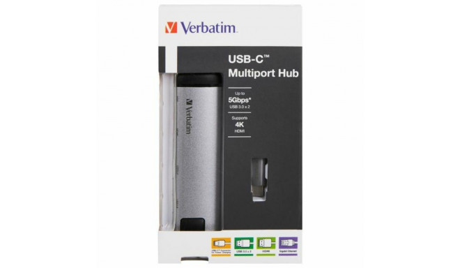 Verbatim USB-C hub adapter - USB-C/2xUSB-A 3.0/HDMI/Ethernet alumiinium 49141