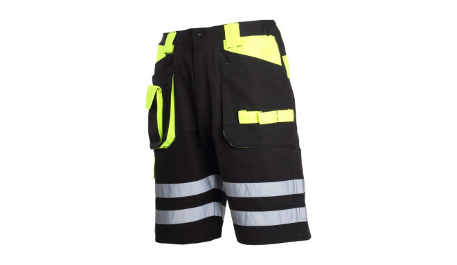 Lühikesed püksid must-kollane 100% puuvill helkurribaga, "2xl", CE, lahti