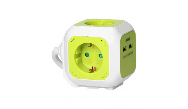 Przedłużacz Kostka 4-krotny(Schuko) z ładowarką 2xUSB 1,4m limonkowy