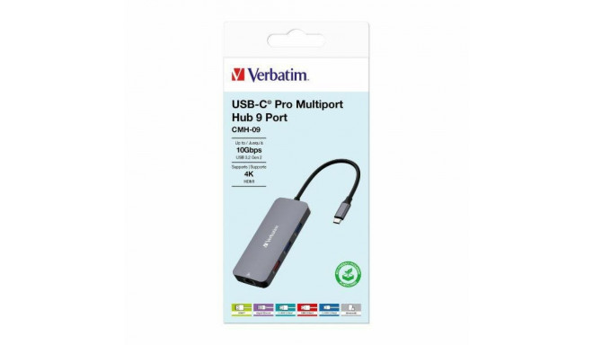 Verbatim adapter hub USB-C - HDMI/3xUSB-A/SD/microSD/2xUSB-C/Eternet alumiinium 32152