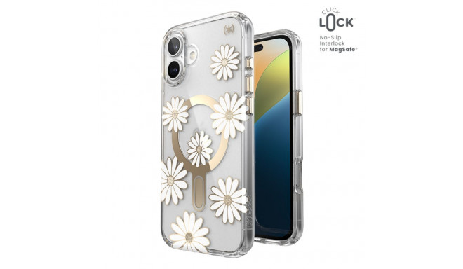 Speck Presidio Lux ClickLock & MagSafe - Etui iPhone 16 Plus (Sunshine Daisies / Clear / Gold)