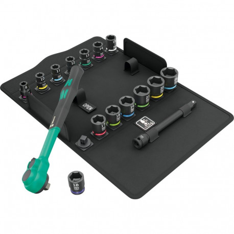 8100 SB 12 Zyklop Comfort-Knarrensatz, 3/8" (schwarz/grün, 16-teilig, Comfort-Knarre mit Umschaltheb