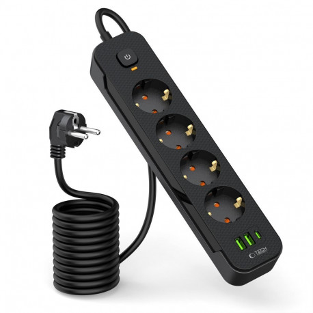 TECH-PROTECT PCL4X3 POWER STRIP LONG 2 USB & 1 TYPE-C & 4 SOCKET 200CM BLACK