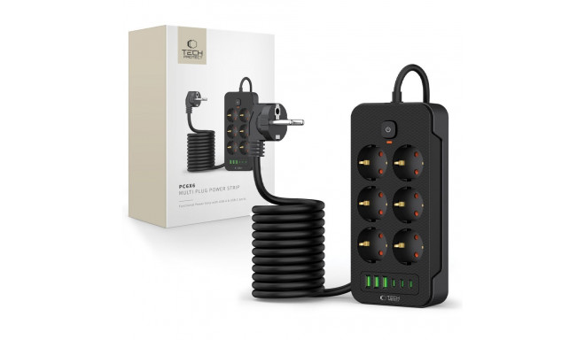 Tech-Protect pikendusjuhe PC6X6 3xUSB/3xUSB-C/6-pesa 200cm, must