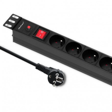 Qoltec 53996 Power strip for RACK 19" | 1U | 16A | PDU | 8xFRENCH | 2m
