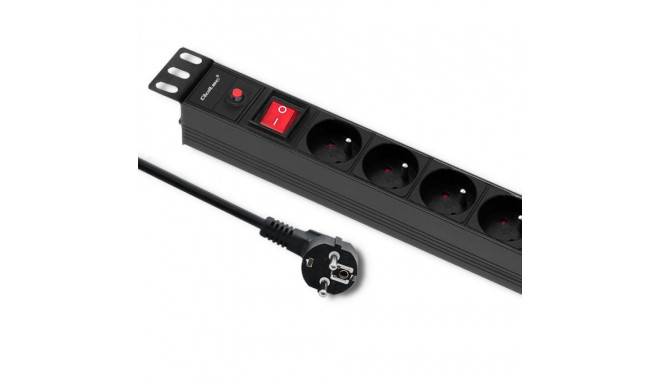 Qoltec 53996 Power strip for RACK 19" | 1U | 16A | PDU | 8xFRENCH | 2m