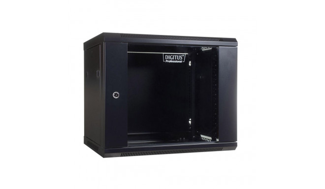 Wall-mounted network cabinet 19" 9U rack 600x450, door pane, grey, not folded, 60kg