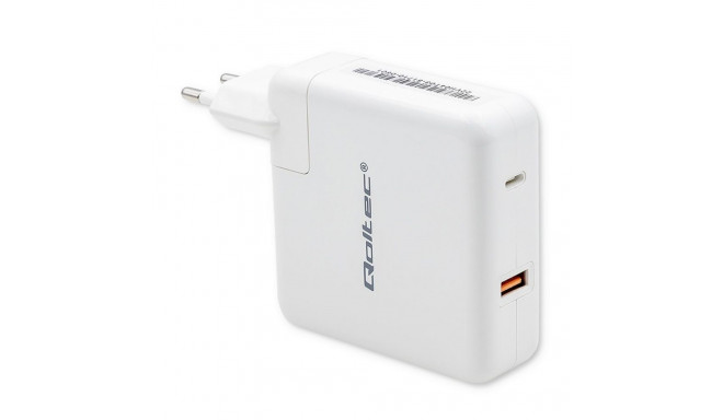 Qoltec GaN kiirlaadija 108W | 5-20V | 3-4.7A | USB C | valge