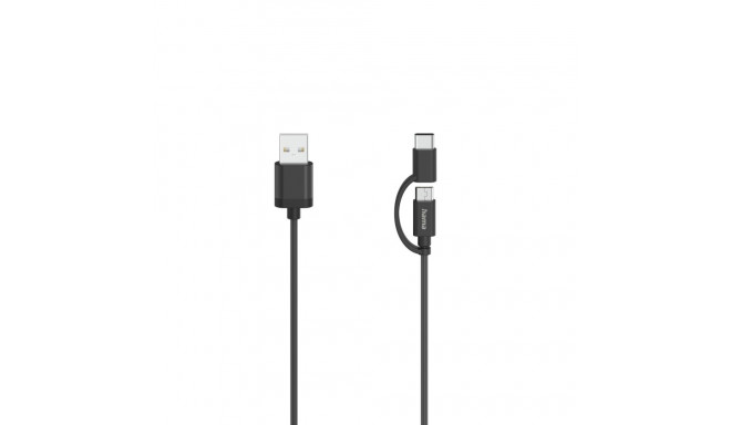Hama 00200616 Micro-USB Cable, 2 in 1, incl. Adapter to USB-C, USB 2.0, 0.75 m
