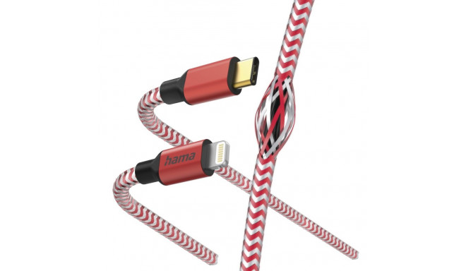 Hama 00201562 Reflective Charging Cable, USB-C - Lightning 1.5m Nylon red