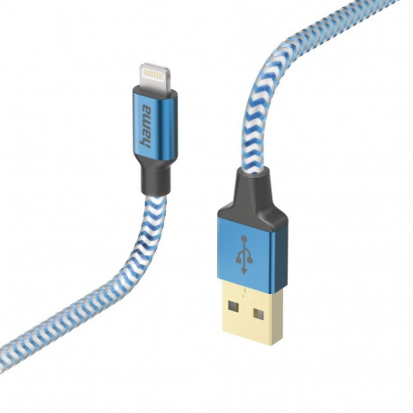 Hama 00201553 Reflective Charging Cable, USB-A - Lightning 1.5m Nylon blue