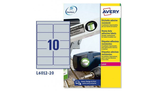 Adhesives/Labels Avery 20 Sheets 96 x 50,8 mm Silver