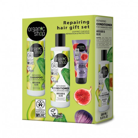 ORGANIC SHOP AGUACATE CHAMPU 280ML + AGUACATE ACONDICIONADOR 280ML + HIGO EXFOLIANTE CORPORAL 75ML