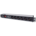 Intellinet 19" 1.5U Rackmount 6-Way Power Strip - German Type", With On/Off Switch and Surge Protect