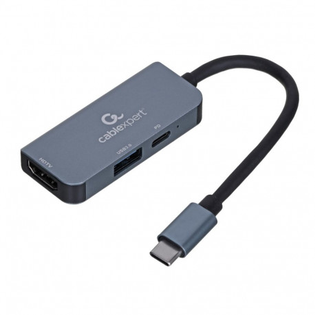 Gembird mitme pordiga adapter A-CM-COMBO3-02 USB Type-C 3-in-1 (USB-port + HDMI + PD), hõbedane