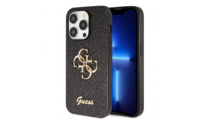 Guess - Guess PU Fixed Glitter 4G Metal Logo Case for iPhone 15 Pro Max Black