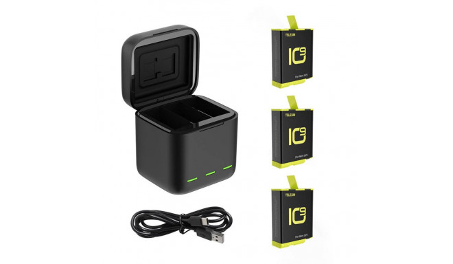 Box Telesin three-channel charger + 3 batteries for GoPro Hero 12 / 11 / 10 / 9 (GP-BNC-902-B)