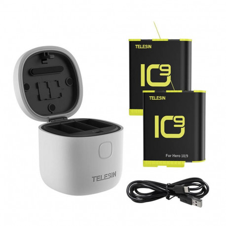 3-slot waterproof charger Allin box Telesin for GoPro Hero 9 / Hero 10 / Hero 11 / Hero 12 + 2 batte