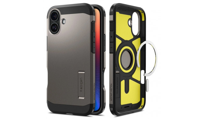 Spigen Tough Armor MagSafe case with stand for iPhone 16 - gunmetal