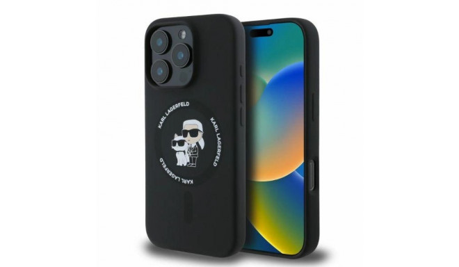 Karl Lagerfeld Silicone Karl&Choupette Heads Ring MagSafe Case for iPhone 16 Pro - Black